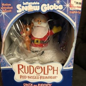 Inflatable Santa and Rudolph snow globe